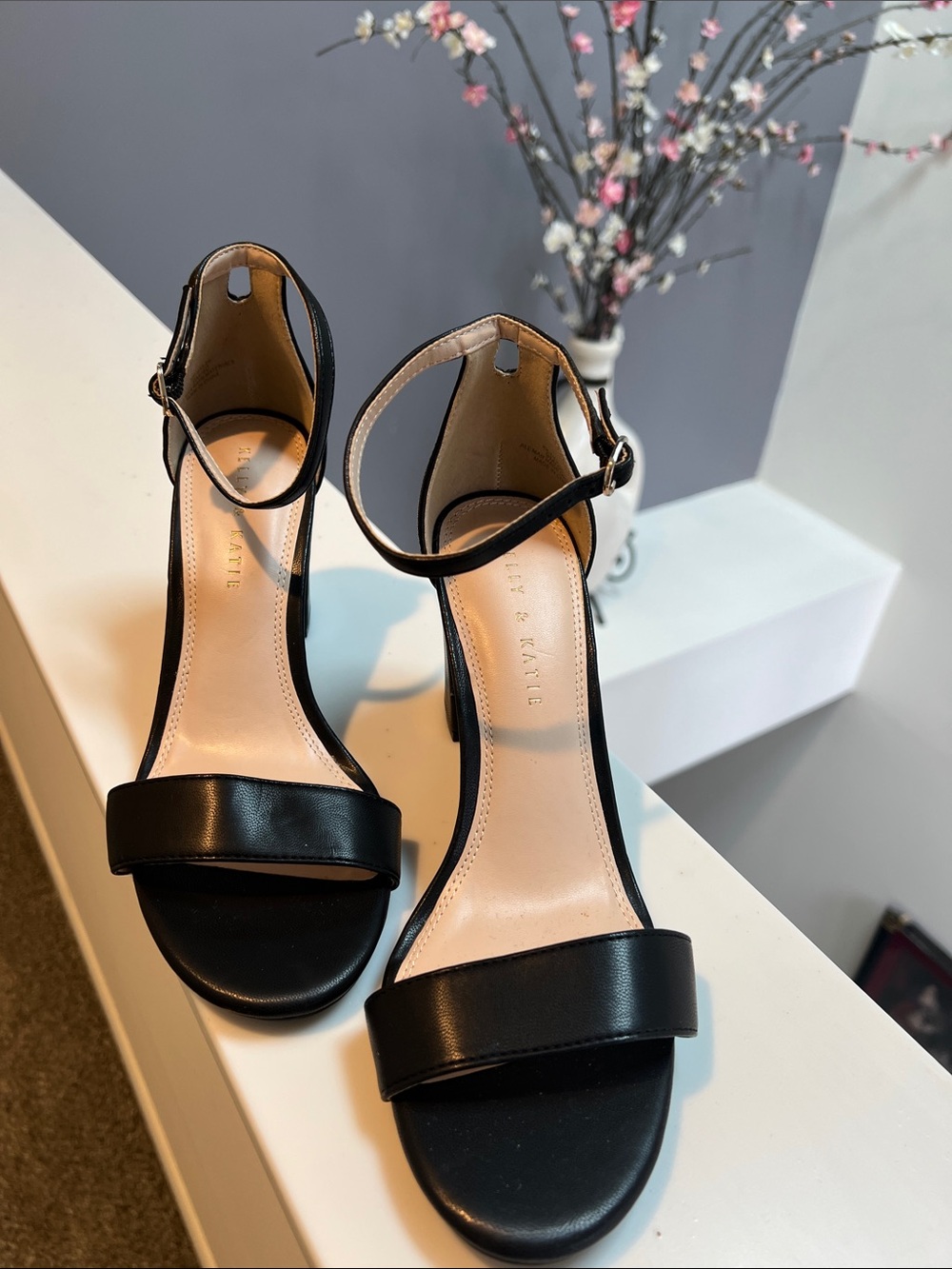 Kelly & Katie Black Ankle-Strap Block Heel Sandals